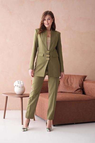3 Düğmeli Hakim Yakalı Kadın Takım Elbise Haki