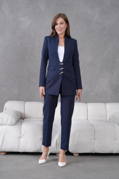 3 Düğmeli Hakim Yakalı Kadın Takım Elbise Koyu Lacivert