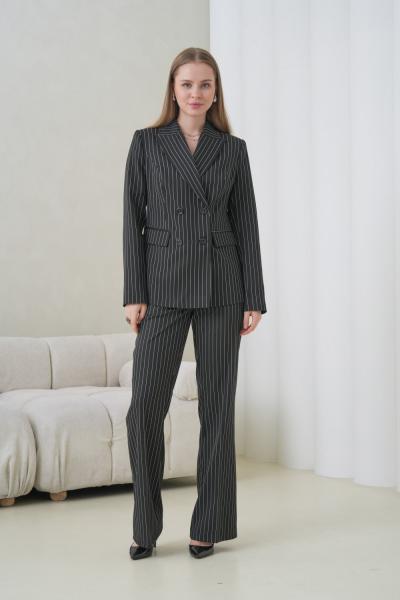 4 Düğmeli Çizgili Kumaş Kadın Takım Elbise Siyah