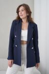 4 Düğmeli Kruvaze Kadın Ceket Lacivert
