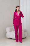 6 Düğmeli Kruvaze Ceketli Kadın Takım Fuşya