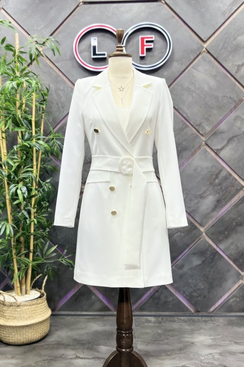 90 cm Kadın Ceket Elbise Beyaz