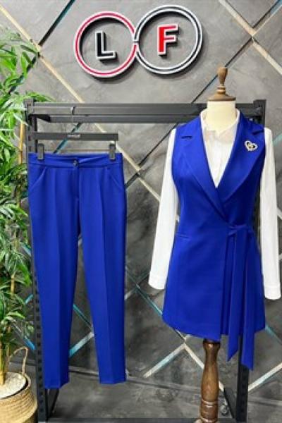 Bağlamalı Yelekli Kadın Takım Lacivert