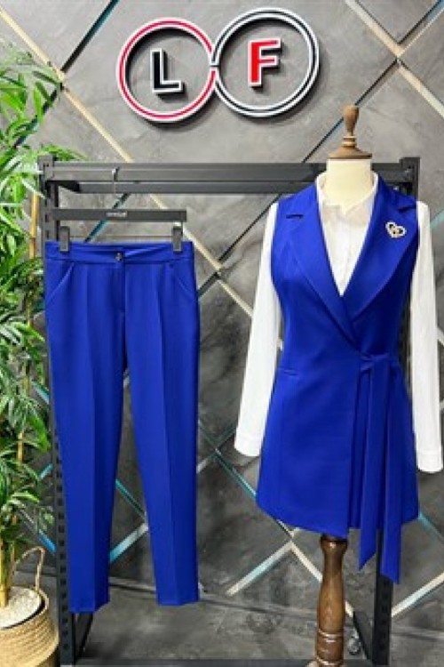 Bağlamalı Yelekli Kadın Takım Lacivert