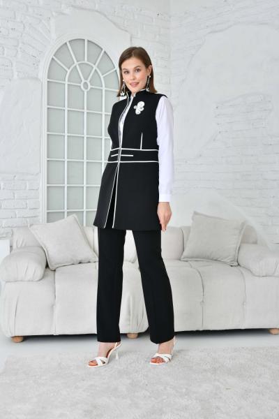 Biye Detay Yelekli Kadın Takım Elbise Siyah