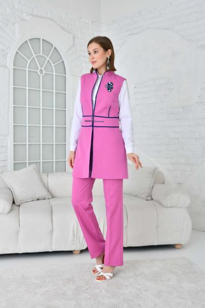 Biye Detay Yelekli Kadın Takım Elbise Fuşya