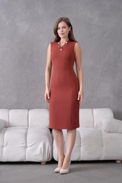 Çapraz Yaka Aksesuarlı Kadın Elbise Kiremit