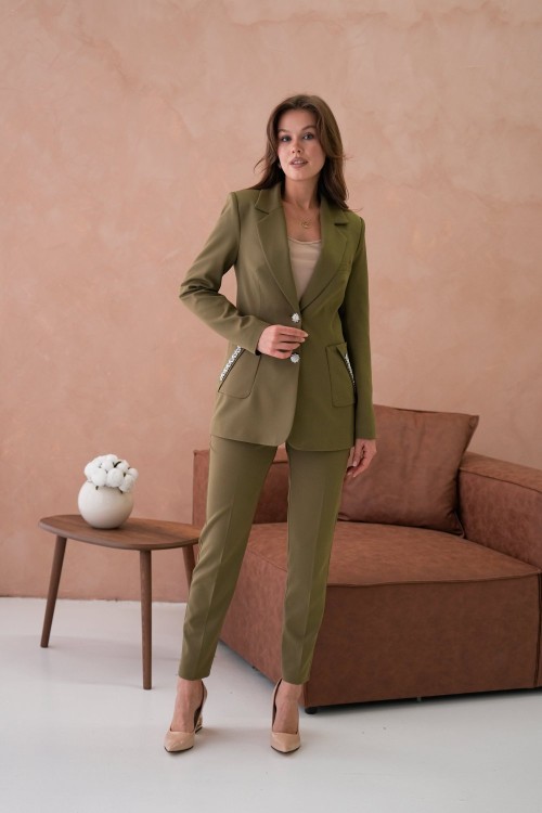 Cep Aksesuarlı Kadın Takım Elbise Haki