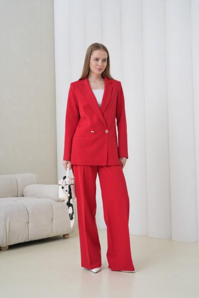 Çift Düğmeli Salaş Kadın Takım Elbise Kırmızı