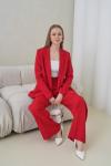 Çift Düğmeli Salaş Kadın Takım Elbise Kırmızı