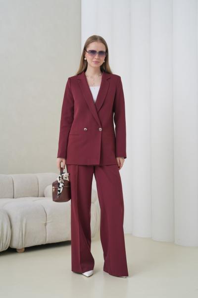 Çift Düğmeli Salaş Kadın Takım Elbise Bordo