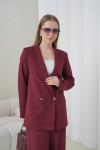 Çift Düğmeli Salaş Kadın Takım Elbise Bordo