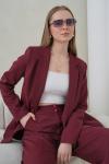 Çift Düğmeli Salaş Kadın Takım Elbise Bordo