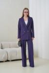 Çift Düğmeli Salaş Kadın Takım Elbise Mor