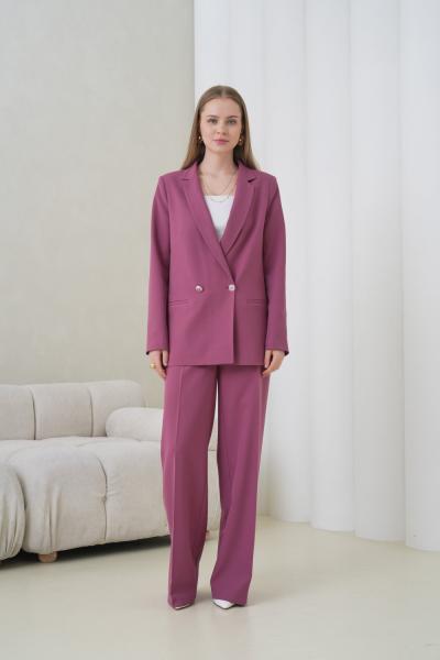 Çift Düğmeli Salaş Kadın Takım Elbise Lila