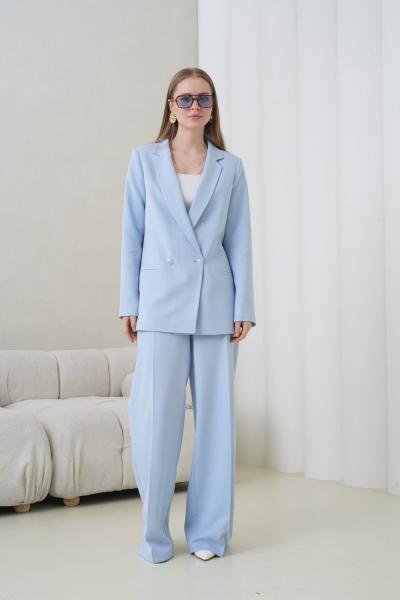 Çift Düğmeli Salaş Kadın Takım Elbise Bebe Mavisi