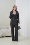 Çift Düğmeli Salaş Kadın Takım Elbise Siyah