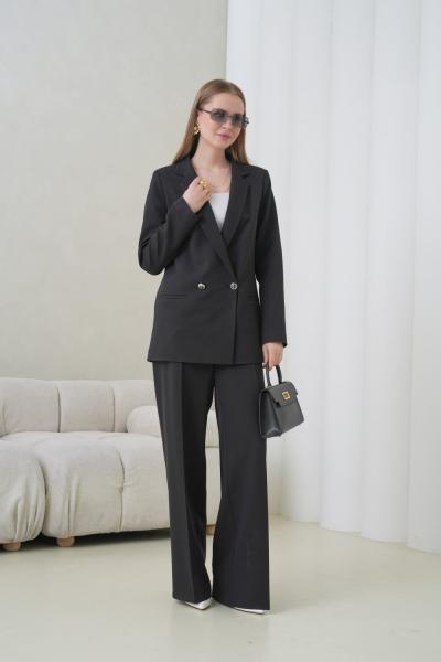 Çift Düğmeli Salaş Kadın Takım Elbise Siyah