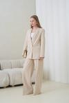 Çift Düğmeli Salaş Kadın Takım Elbise Bej