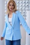 Çift Düğmeli Salaş Kadın Ceket Bebe Mavisi