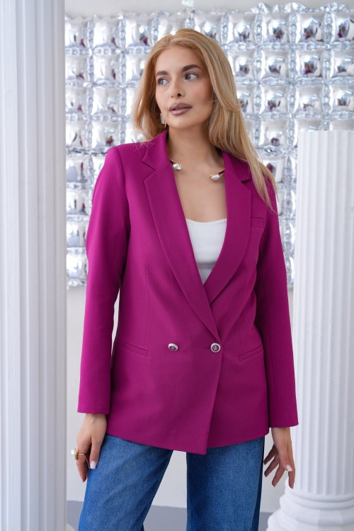 Çift Düğmeli Salaş Kadın Ceket Fuşya