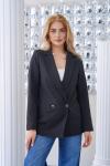 Çift Düğmeli Salaş Kadın Ceket Siyah