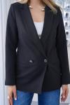 Çift Düğmeli Salaş Kadın Ceket Siyah
