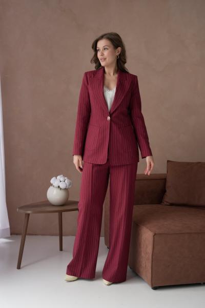 Çizgili Desenli Cepli Kadın Takım Elbise Bordo