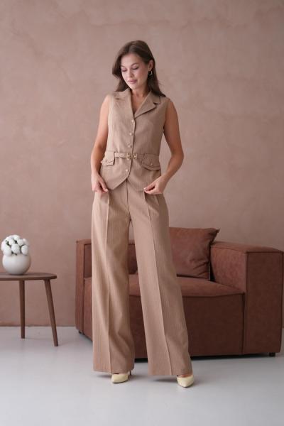 Çizgili Desen Yelekli Kadın Takım Taba