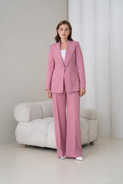 Çizgili Desenli Cepli Kadın Takım Elbise Gül Kurusu