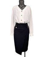 Çizgili Gömlek Etekli Kadın Takım Elbise Beyaz-Siyah