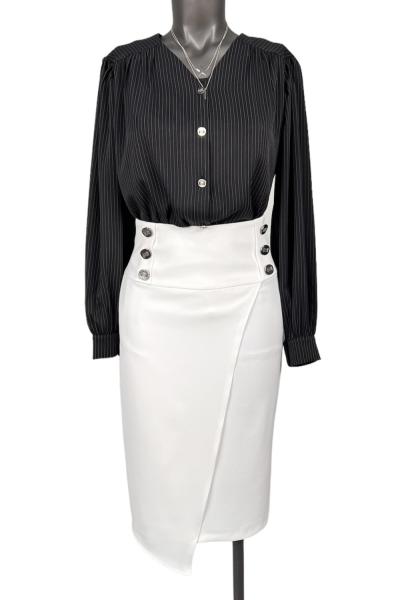 Çizgili Gömlek Etekli Kadın Takım Elbise Siyah-Beyaz