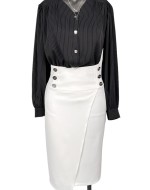 Çizgili Gömlek Etekli Kadın Takım Elbise Siyah-Beyaz