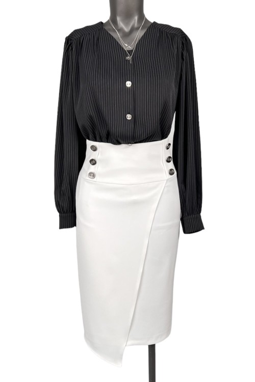 Çizgili Gömlek Etekli Kadın Takım Elbise Siyah-Beyaz