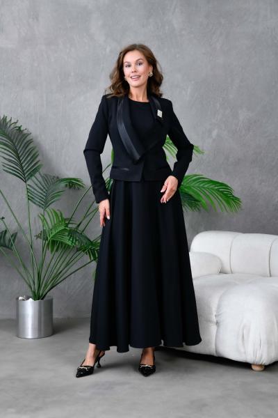 Crop Ceket Kloş Elbiseli Kadın Takım Elbise Siyah