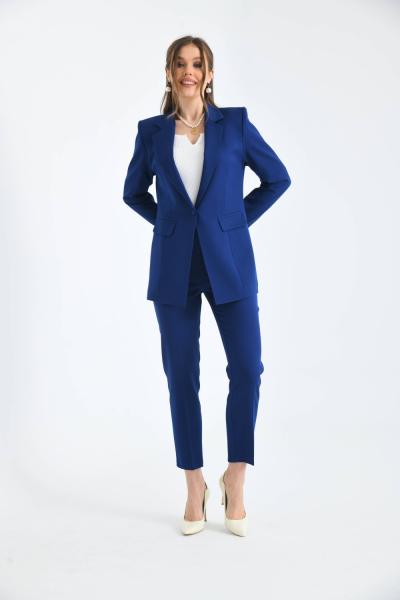 Düğmeli Atlas Kadın Takım Kadın Takım Lacivert