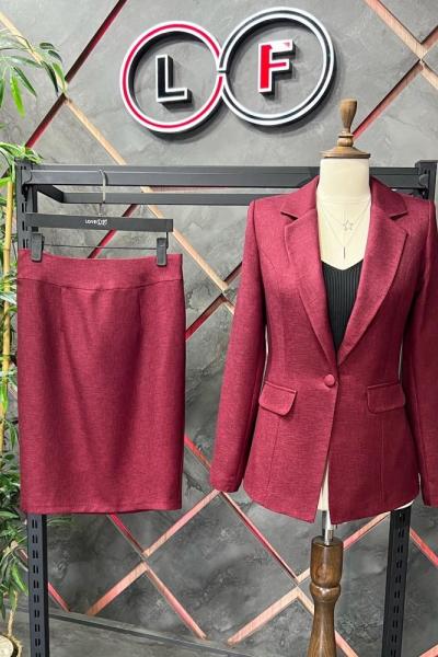 Etekli Kaşe Kadın Takım Elbise Bordo