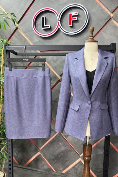 Etekli Kaşe Kadın Takım Elbise Gri