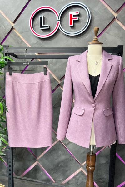 Etekli Kaşe Kadın Takım Elbise Lila