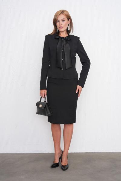 Fiyonklu Ceket Etekli Kadın Takım Elbise Siyah