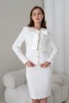 Fiyonklu Ceket Etekli Kadın Takım Elbise Beyaz