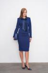 Fiyonklu Ceket Etekli Kadın Takım Elbise Açık Lacivert