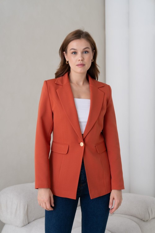 Gold Düğmeli Kadın Ceket Kiremit