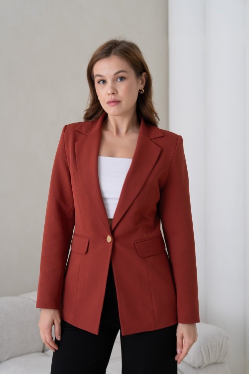 Gold Düğmeli Kadın Ceket Kahverengi