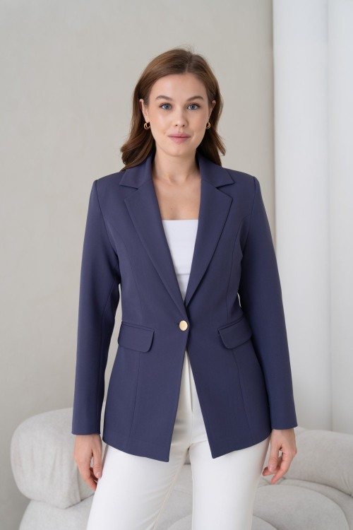 Gold Düğmeli Kadın Ceket Antrasit Gri