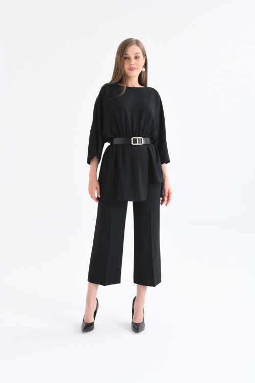 İnci Kemerli Tunik Kadın Takım Siyah