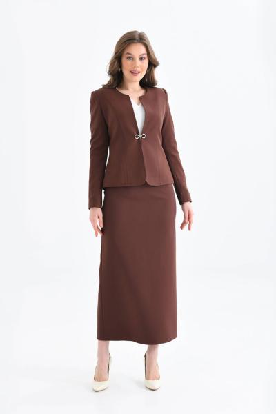 Kalem Etekli Kadın Takım Elbise Kahve