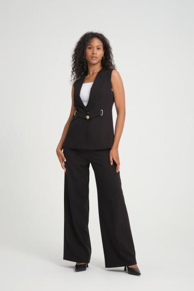 Kemer Detay Yelekli Kadın Takım Elbise Siyah