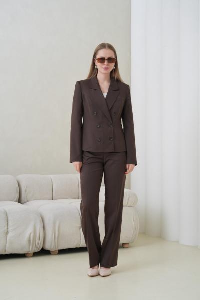 Kemik Düğmeli Kadın Takım Elbise Kahverengi