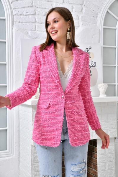 Kırlangıç Yaka Örgülü Kadın Ceket Fuşya